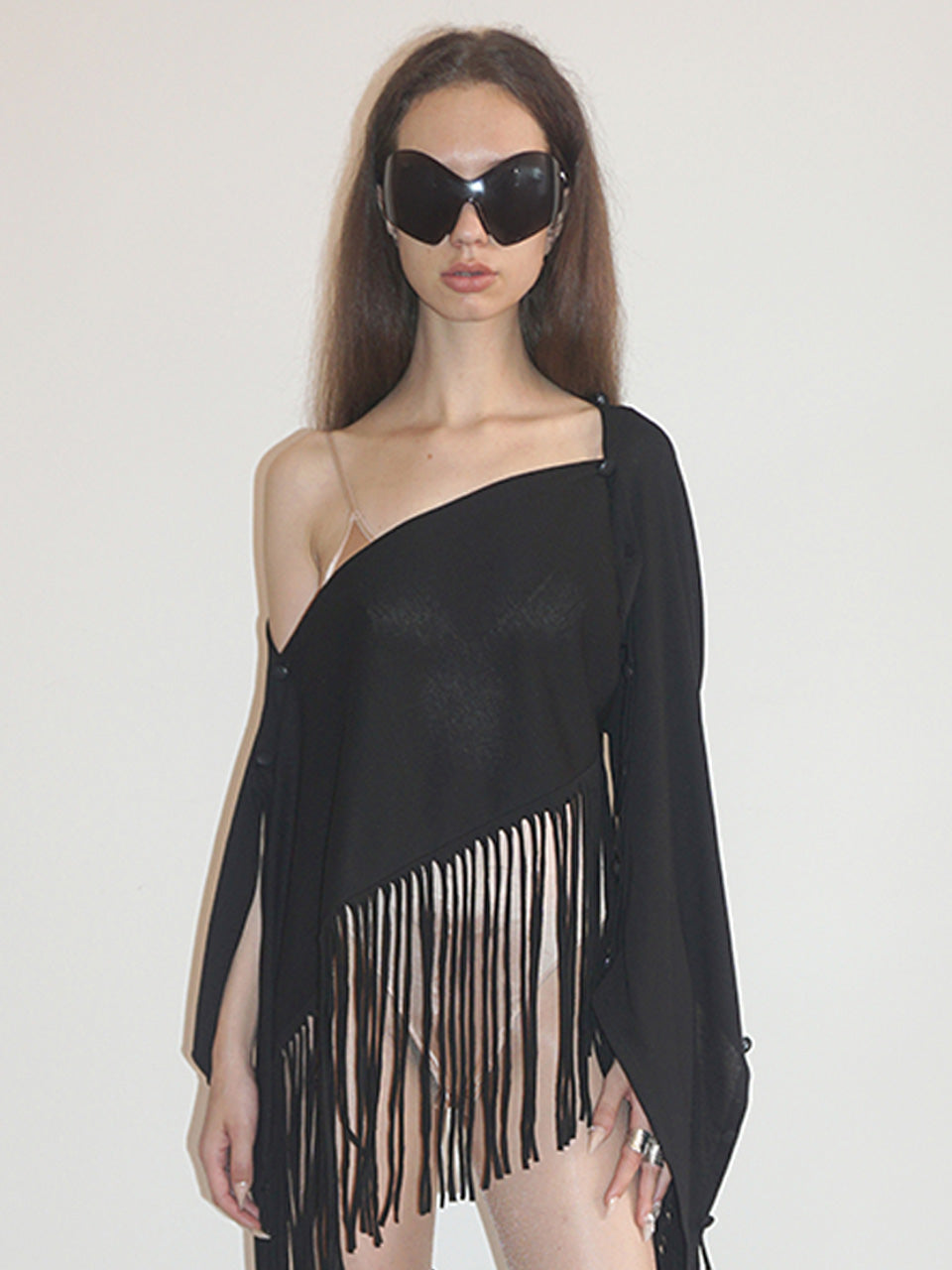 Versatile Fringe Cape Black