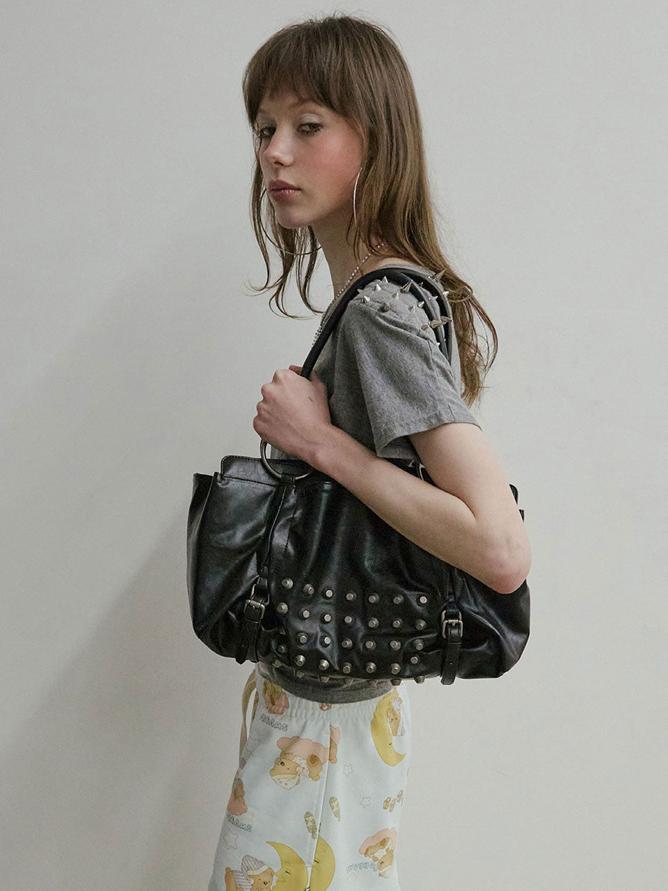 Metal Stud Tote Bag Black
