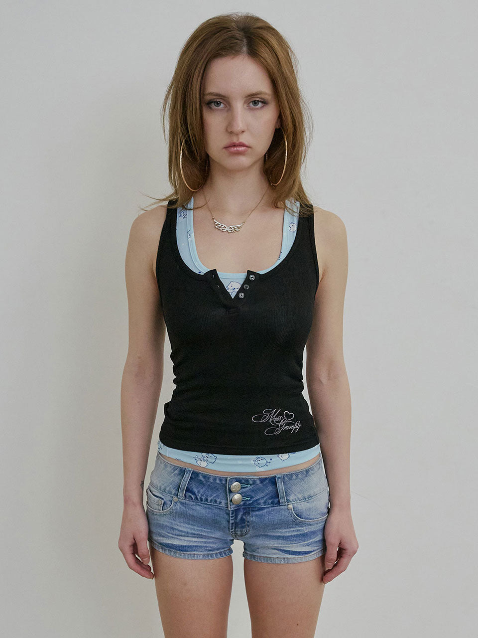 Miss Grumpy Button-Up Top Black