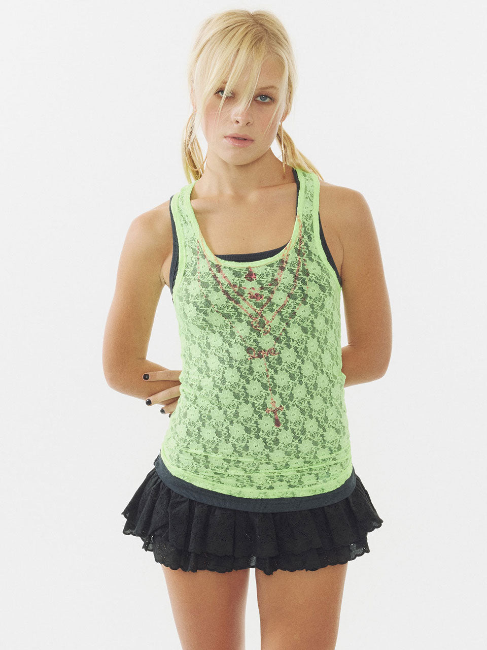 Eyelet Tutu Mini Skort Black