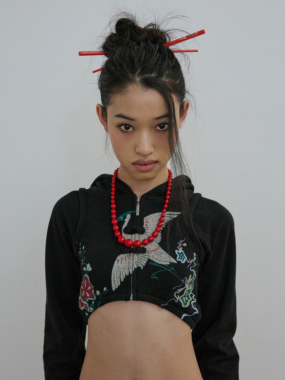 Zen Crop Hooded Zip-Up Black