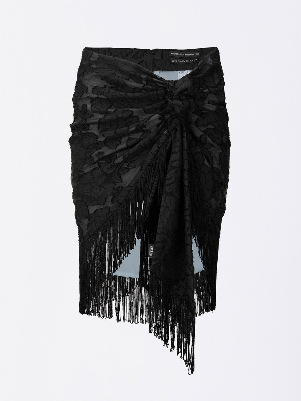 Fringe Tie Skirt Black/Ice Blue