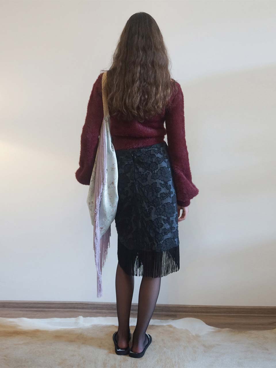 Fringe Tie Skirt Black/Ice Blue