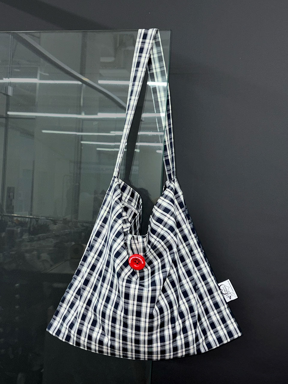Button Eco Bag Blue Check