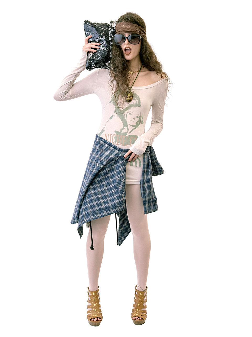 Boyfriend Hooded Shirts Navy Check