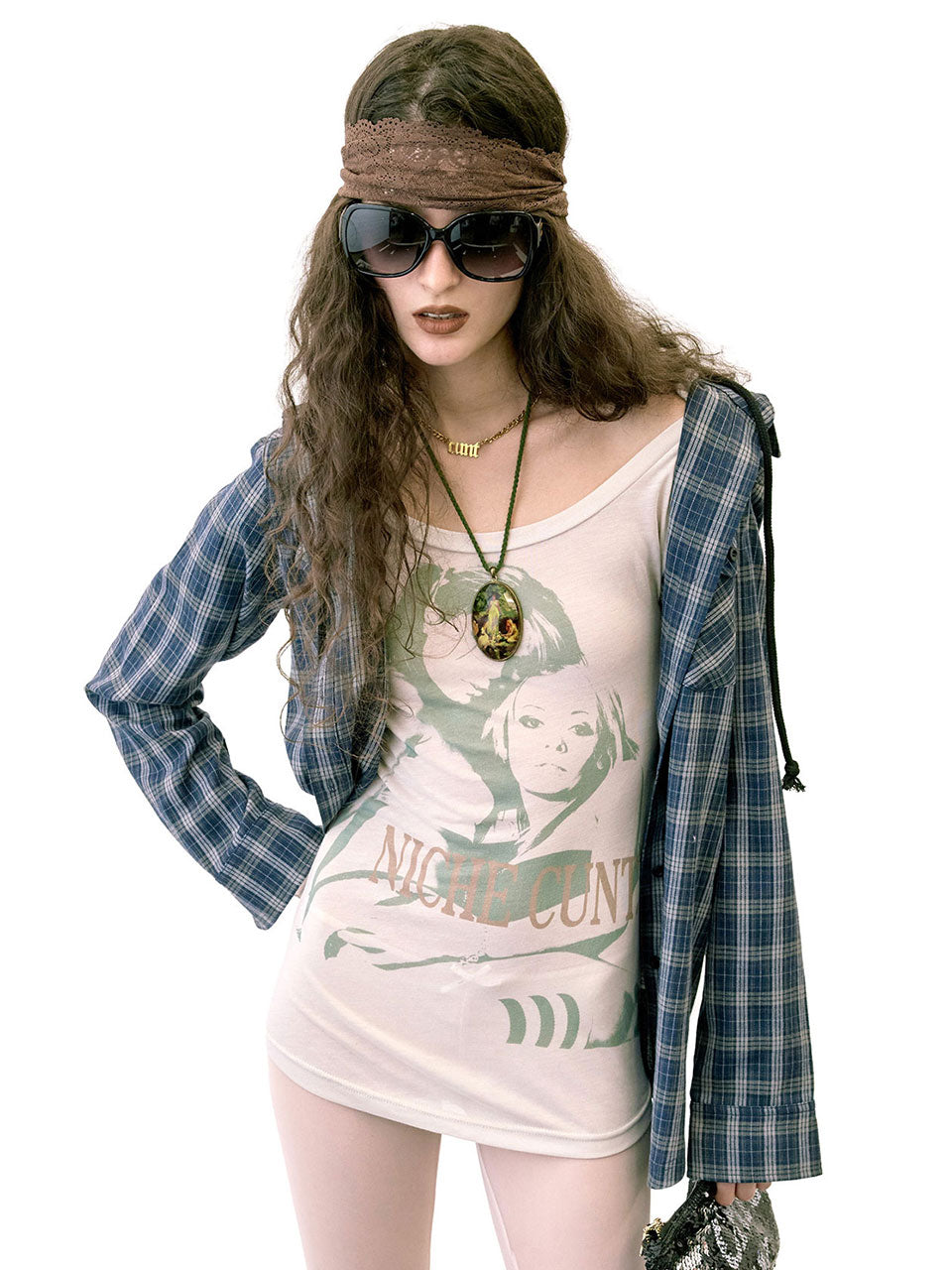 Boyfriend Hooded Shirts Navy Check