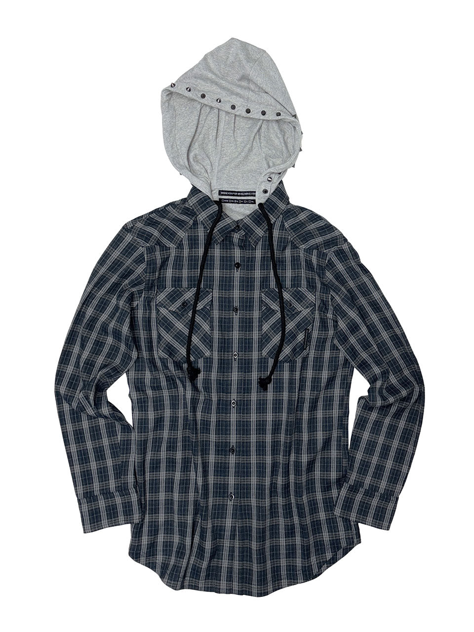 Boyfriend Hooded Shirts Navy Check