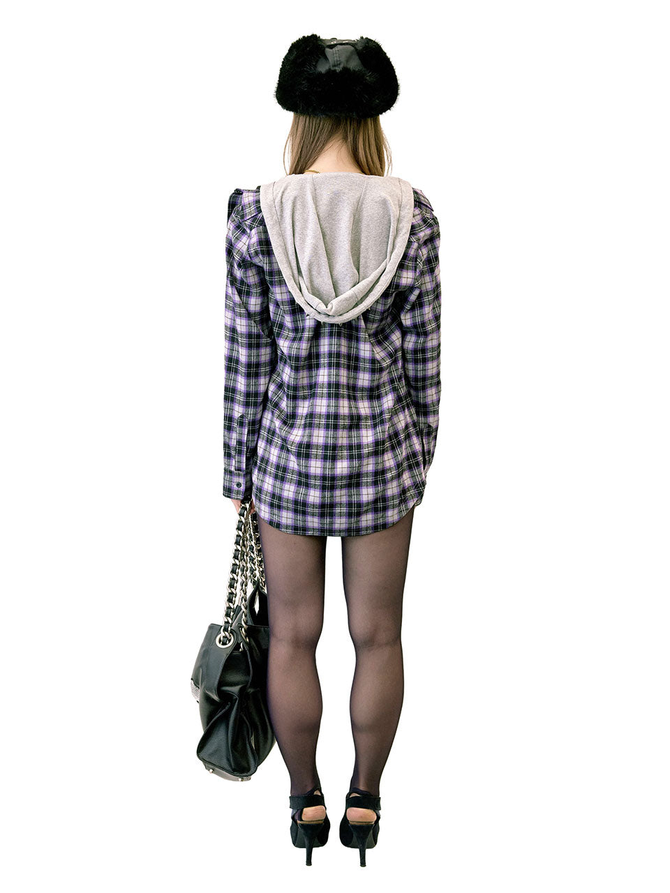 Boyfriend Hooded Shirts Purple Check