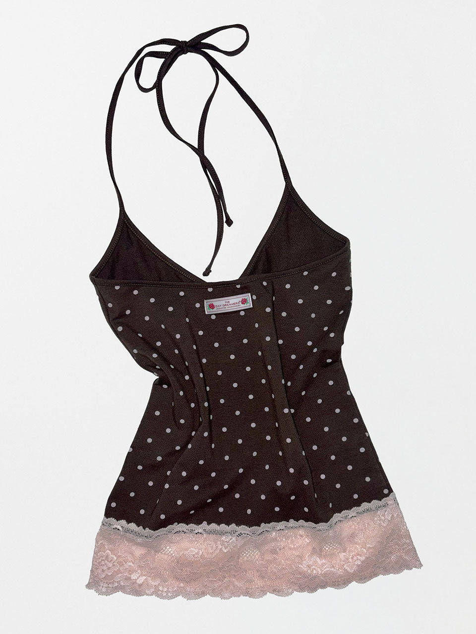 Dot Lace Halter Top Brown