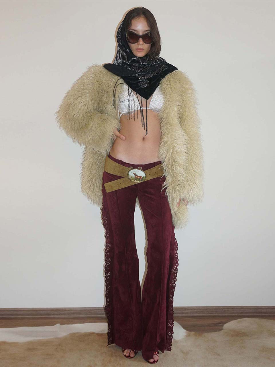 Suede Bootcut Pants Burgundy