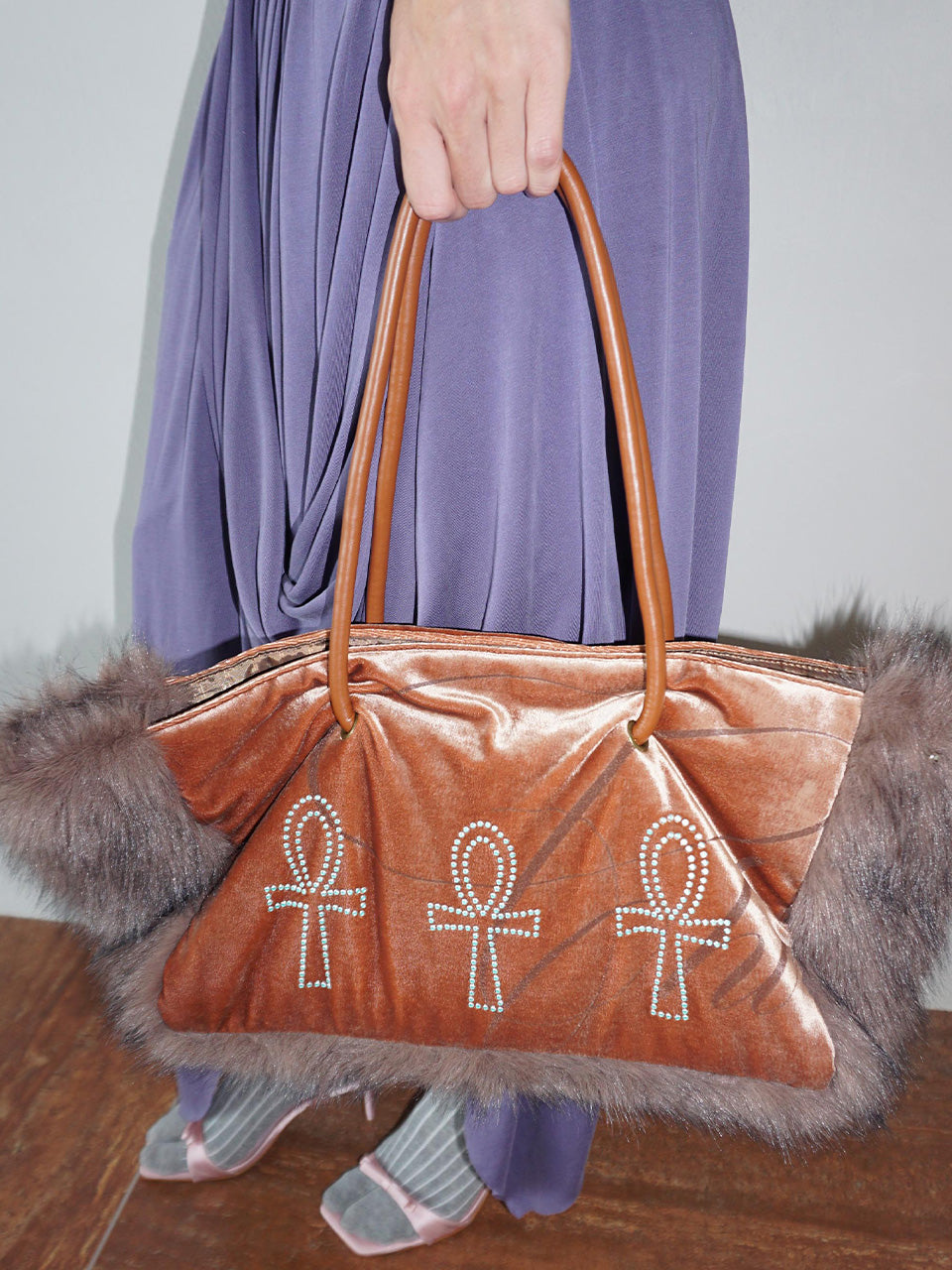 Fluffy Slouch Velvet Bag Burnt Orange