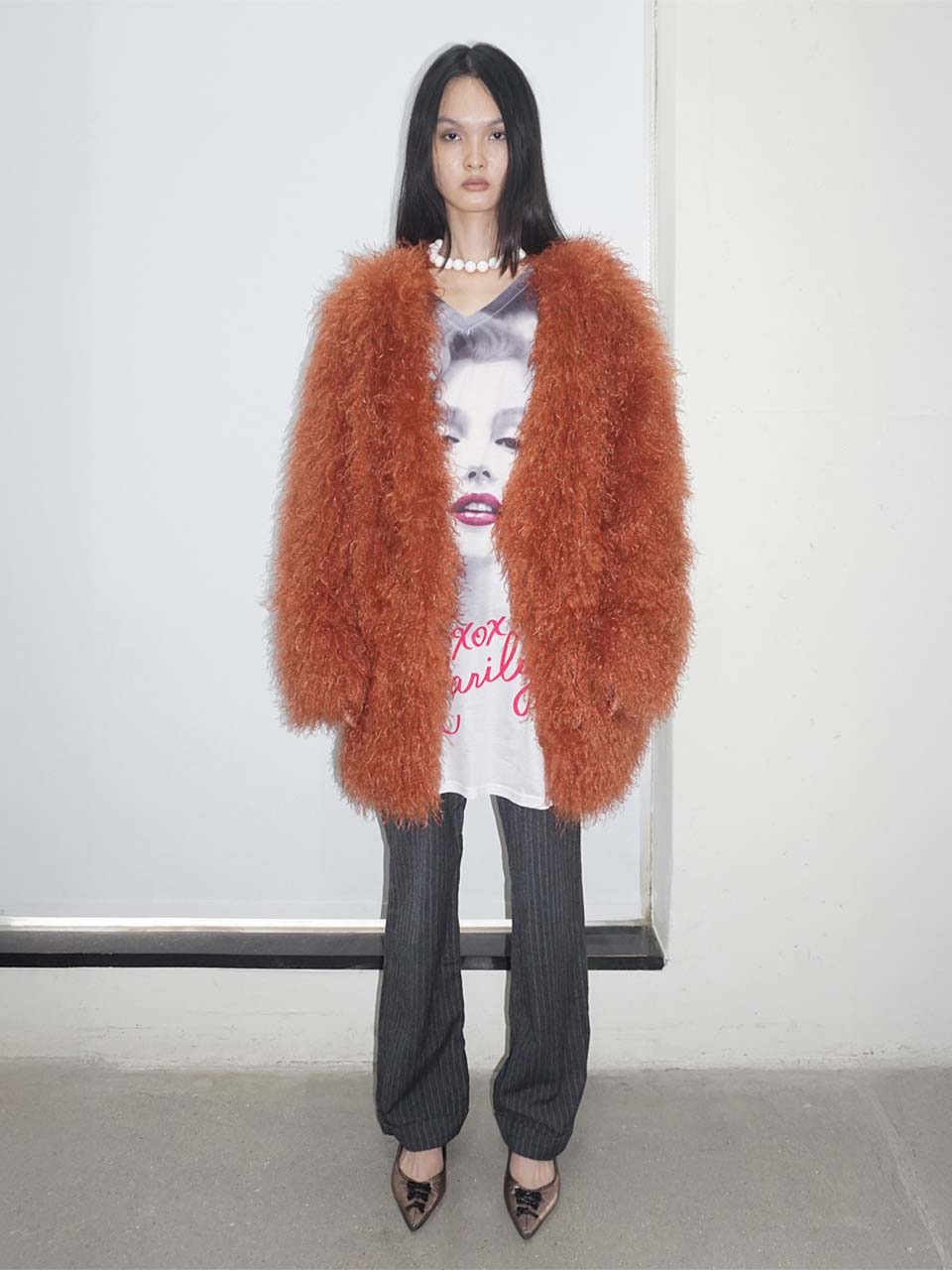 Faux Fur Middle Jacket Burnt Orange