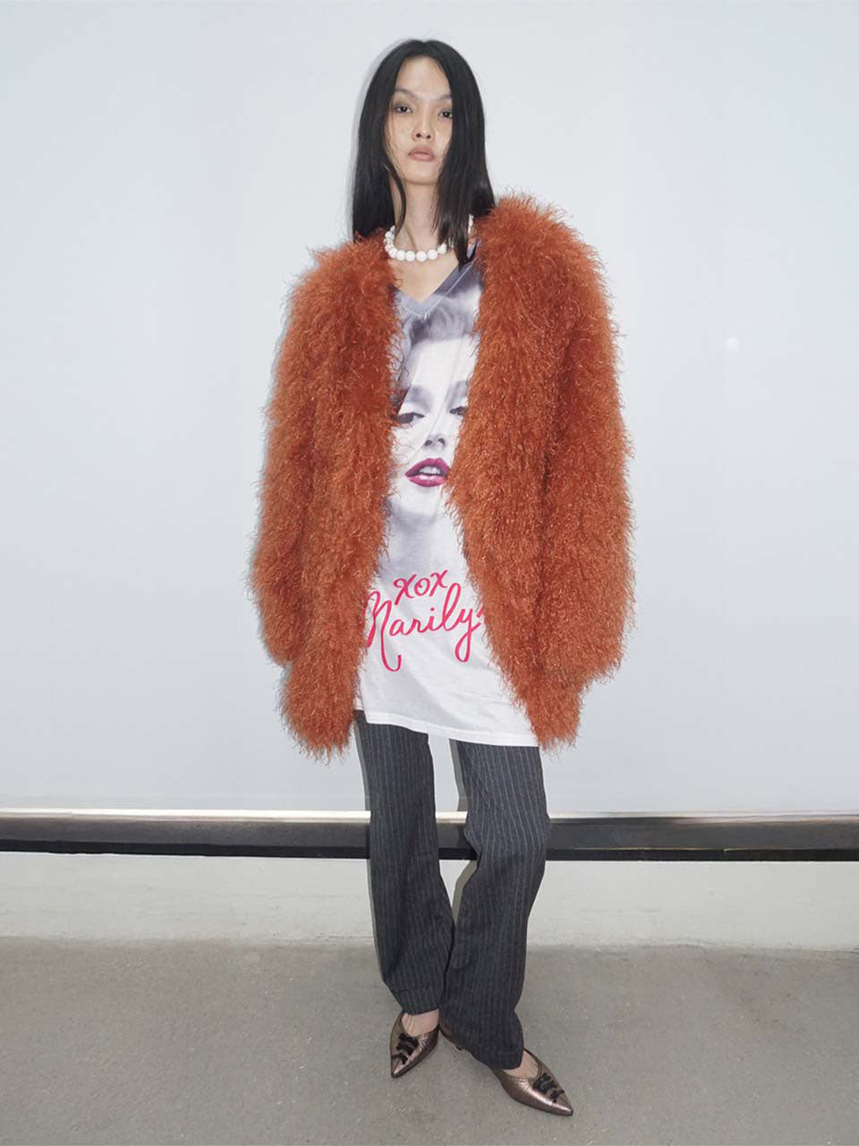 Faux Fur Middle Jacket Burnt Orange