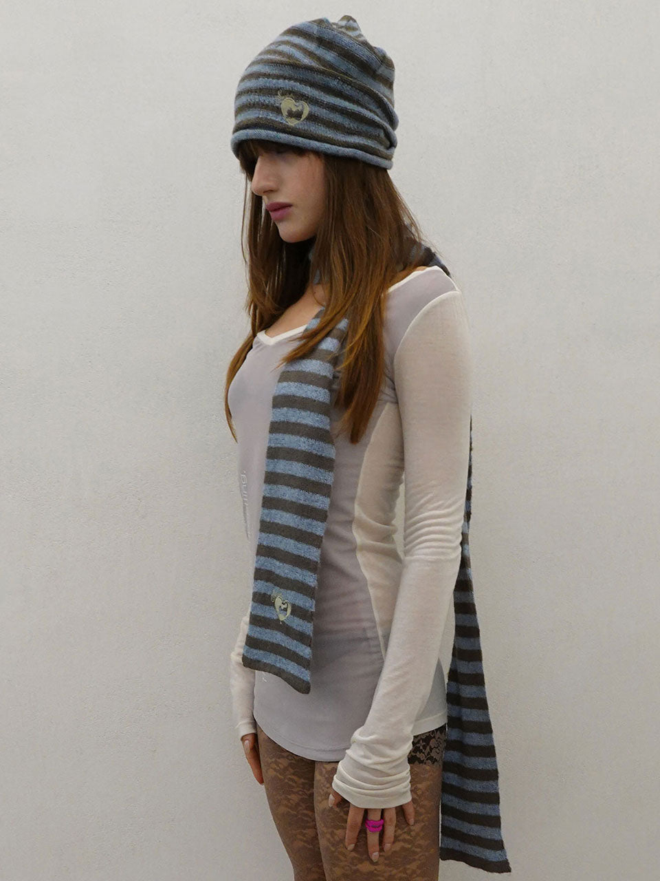 Cashmere Blend Stripe Beanie Blue/Brown
