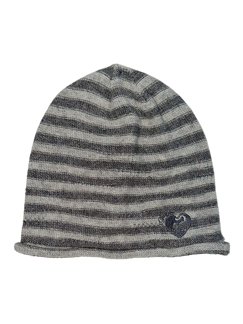 Cashmere Blend Stripe Beanie Grayscale