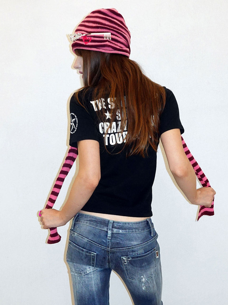 Cashmere Blend Stripe Beanie Pink/Red