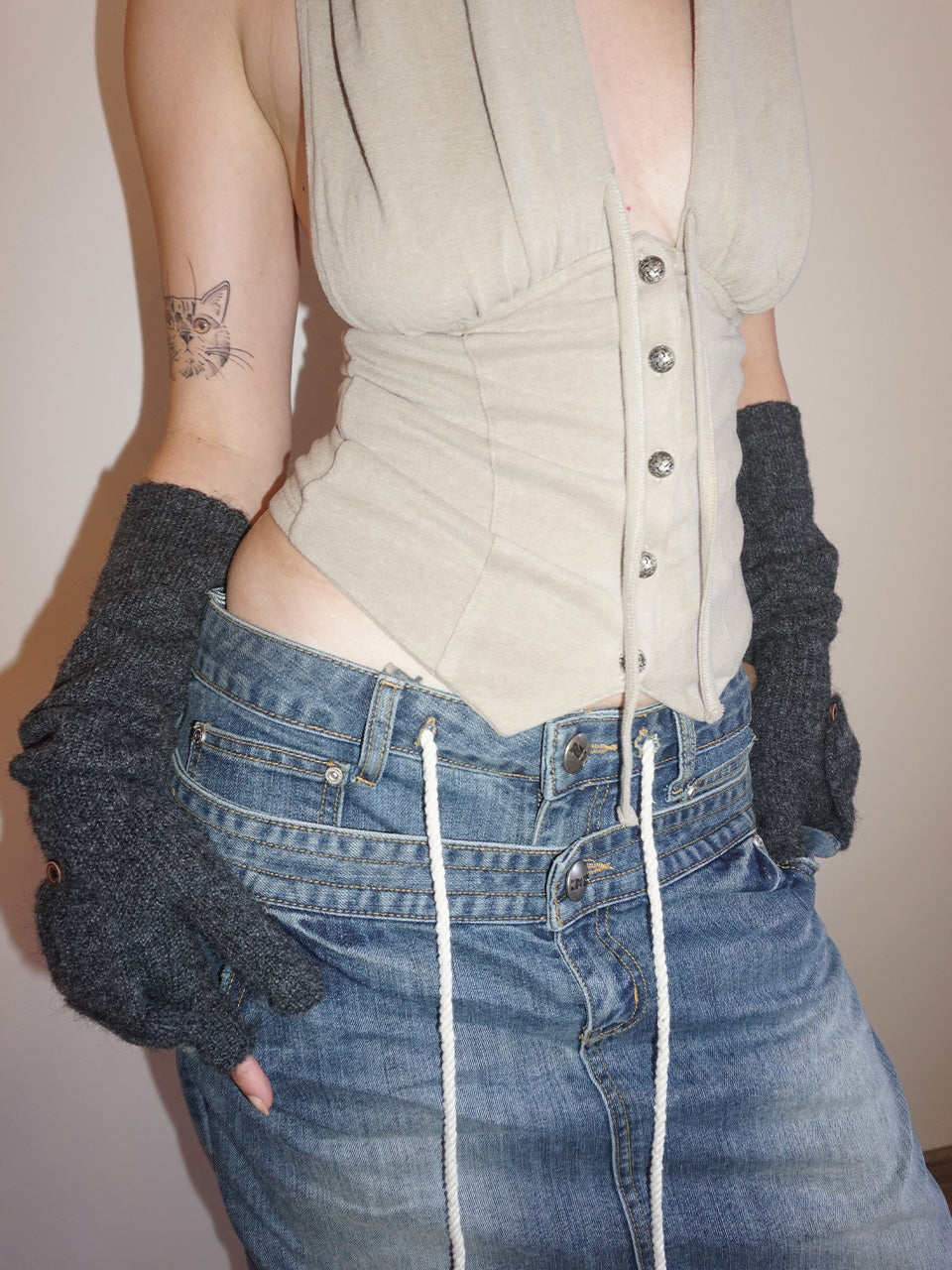 Wool Flap Gloves Charcoal