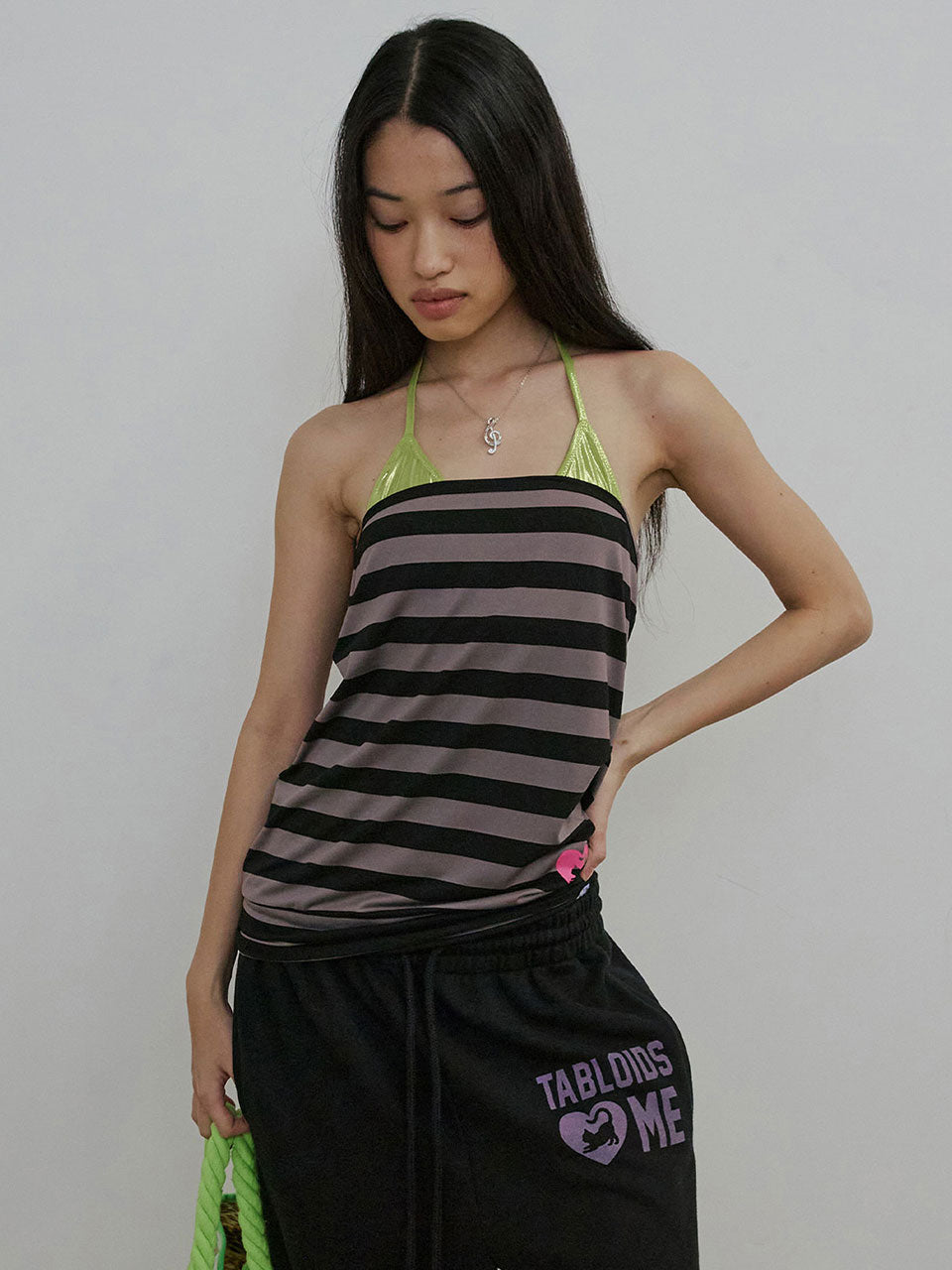 Sweet Kitty Stripe Tube Top Charcoal