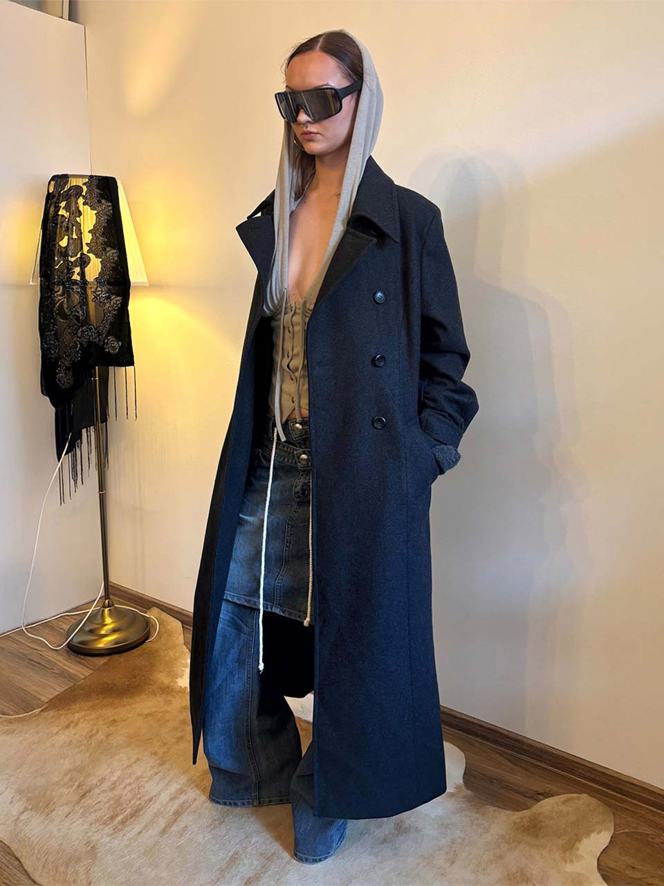 Tailored Wool Long Coat Charcoal