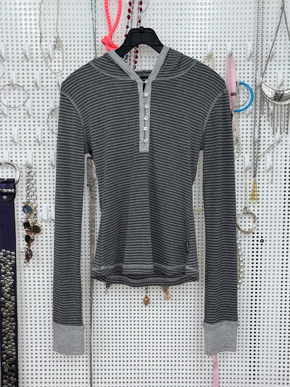 Striped Button Down Hoodie Charcoal