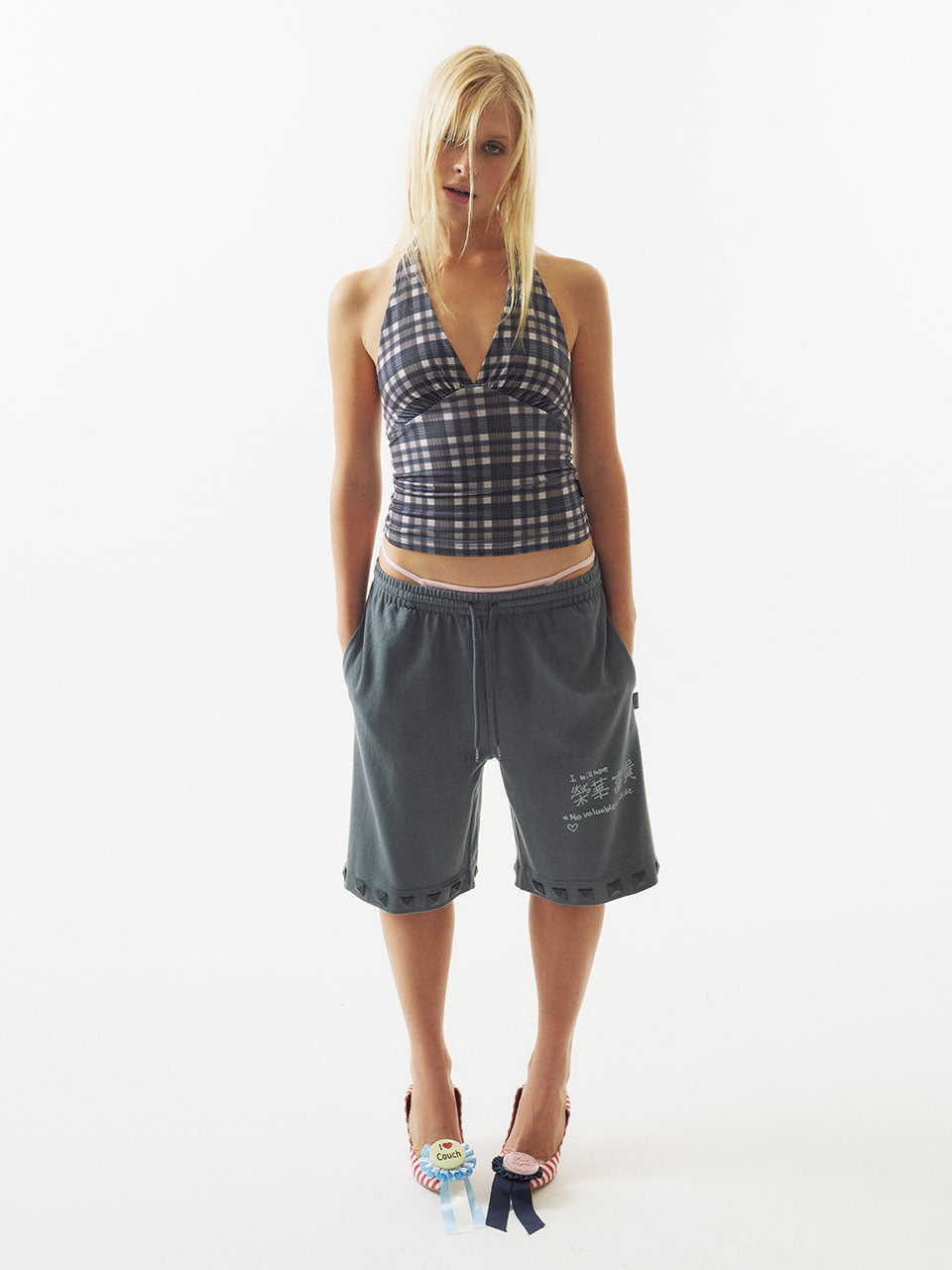 Studded Bermuda Pants Charcoal