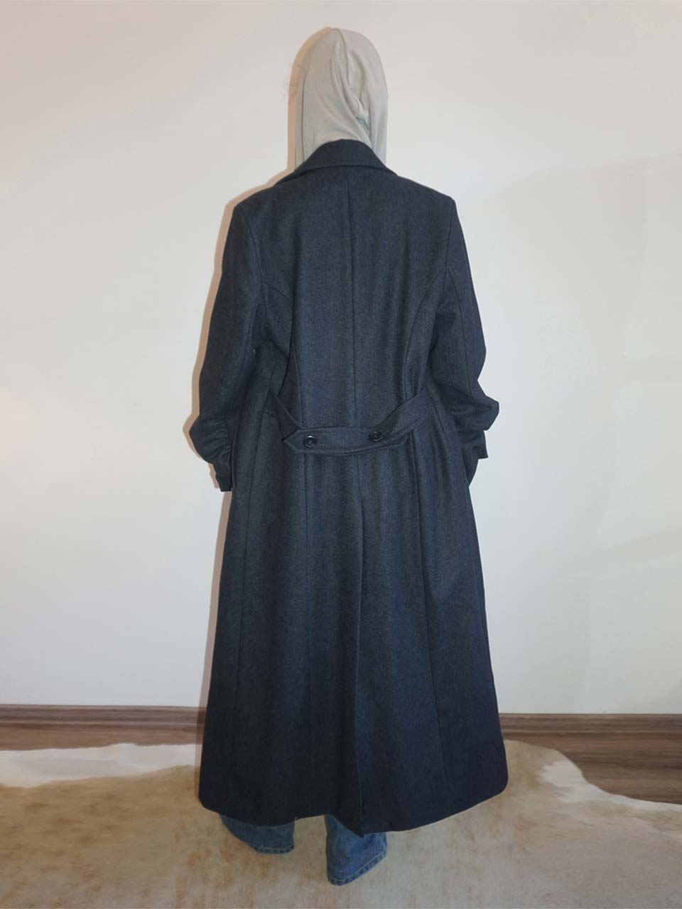 Tailored Wool Long Coat Charcoal