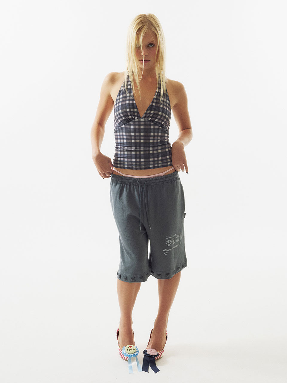 Studded Bermuda Pants Charcoal