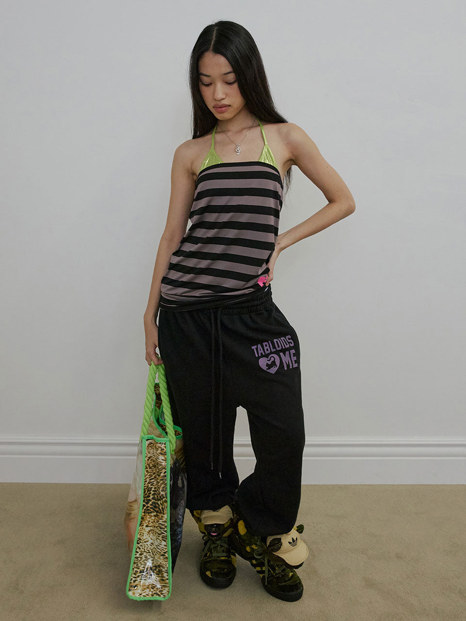 Sweet Kitty Stripe Tube Top Charcoal