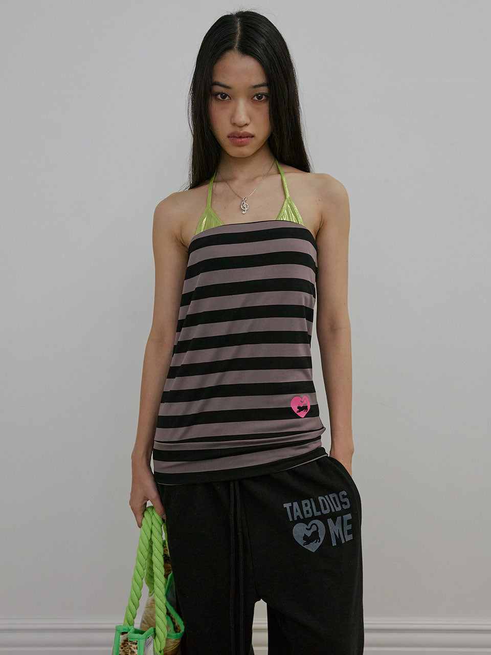 Sweet Kitty Stripe Tube Top Charcoal
