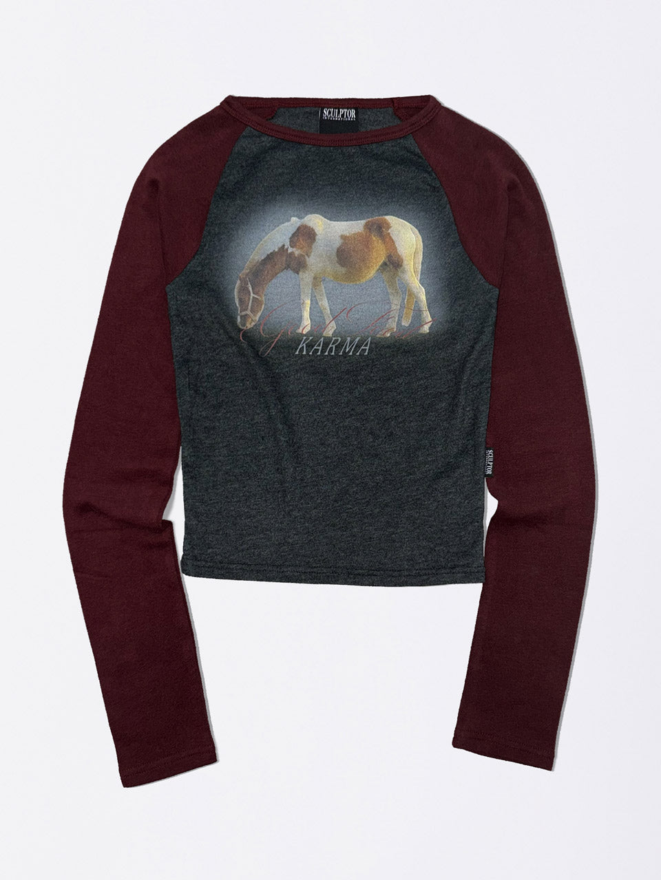 Good Karma Raglan Tee Charcoal/Burgundy
