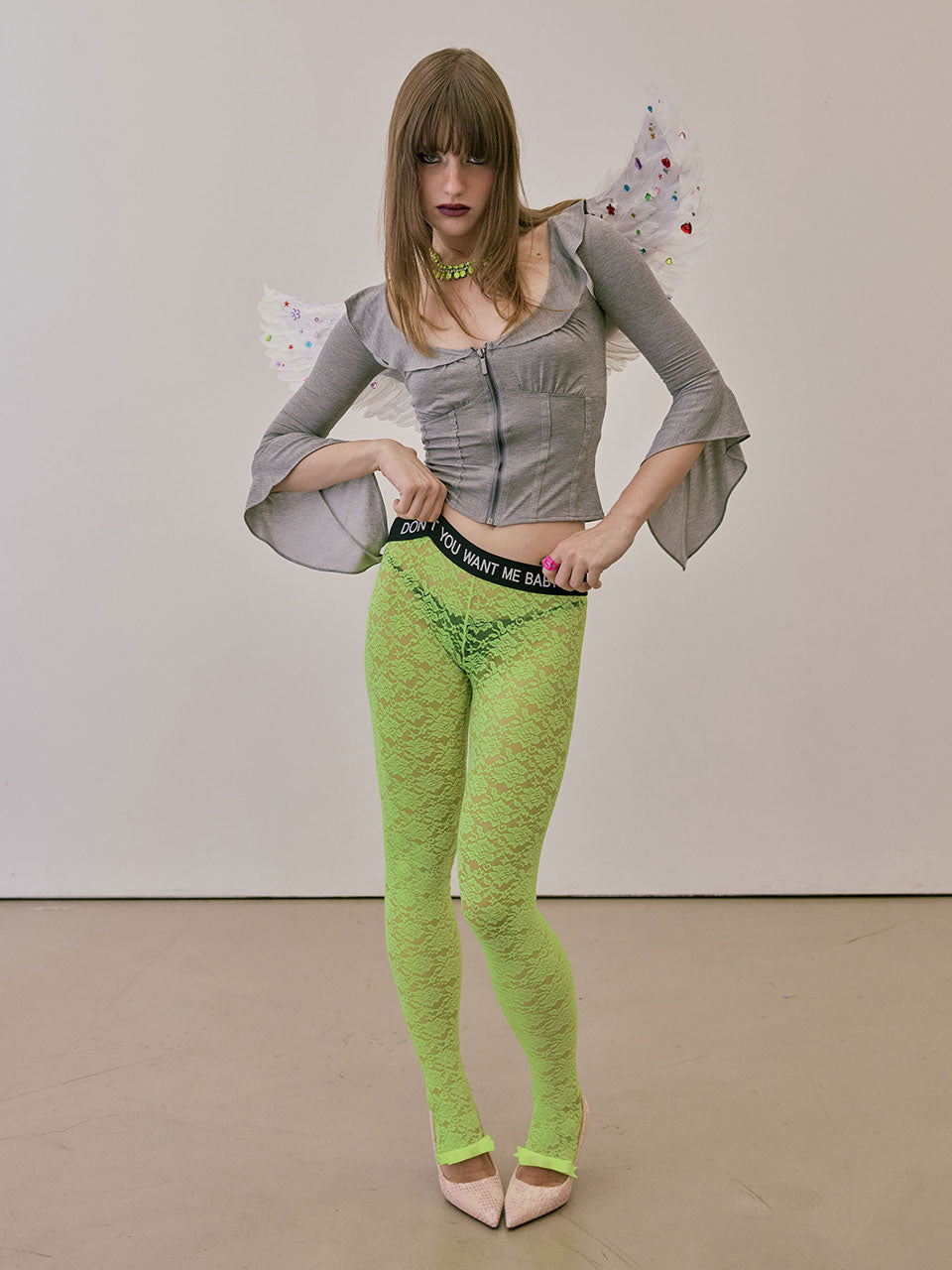 Cheeky Lace Leggings Neon Green