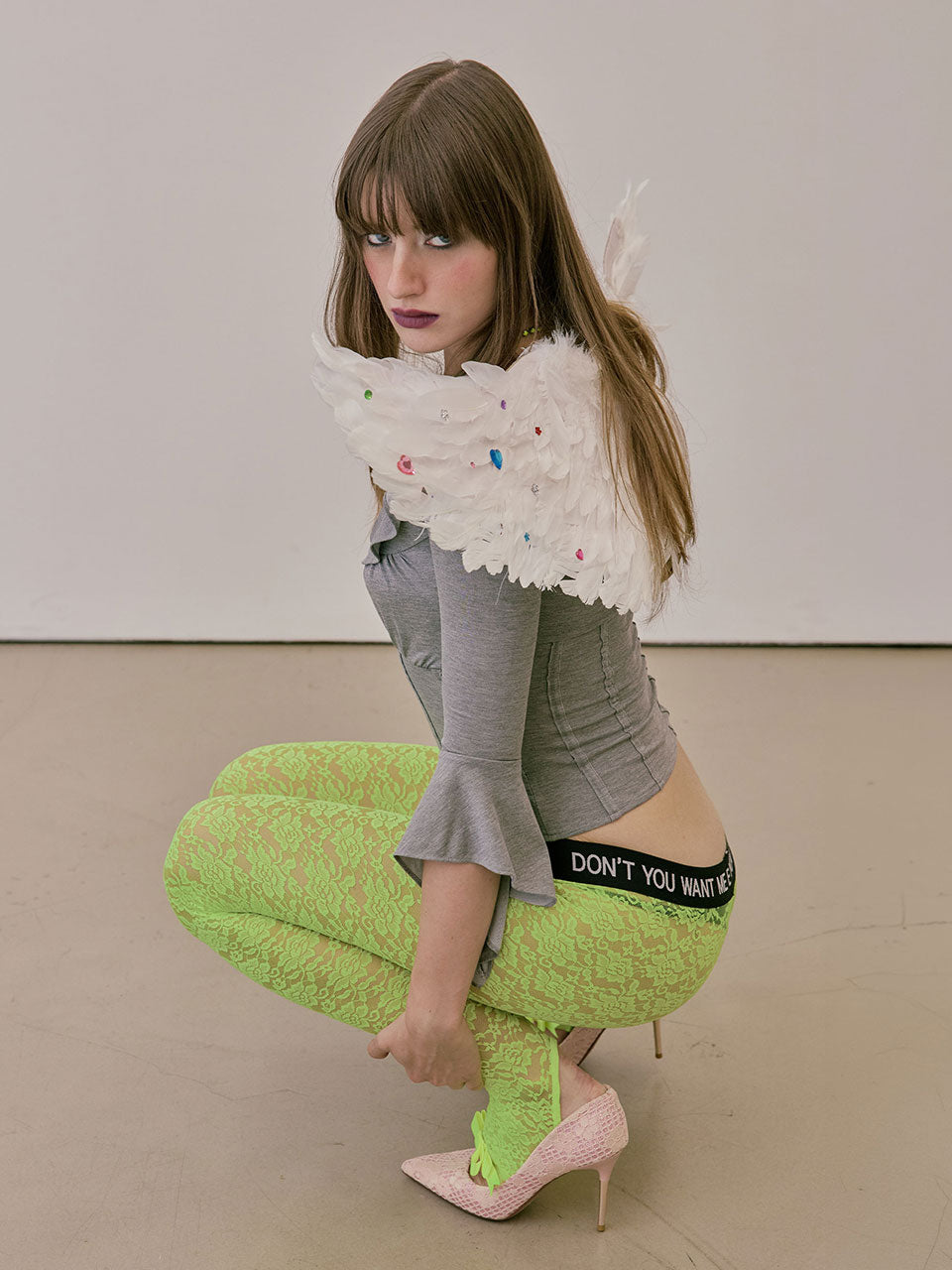 Cheeky Lace Leggings Neon Green
