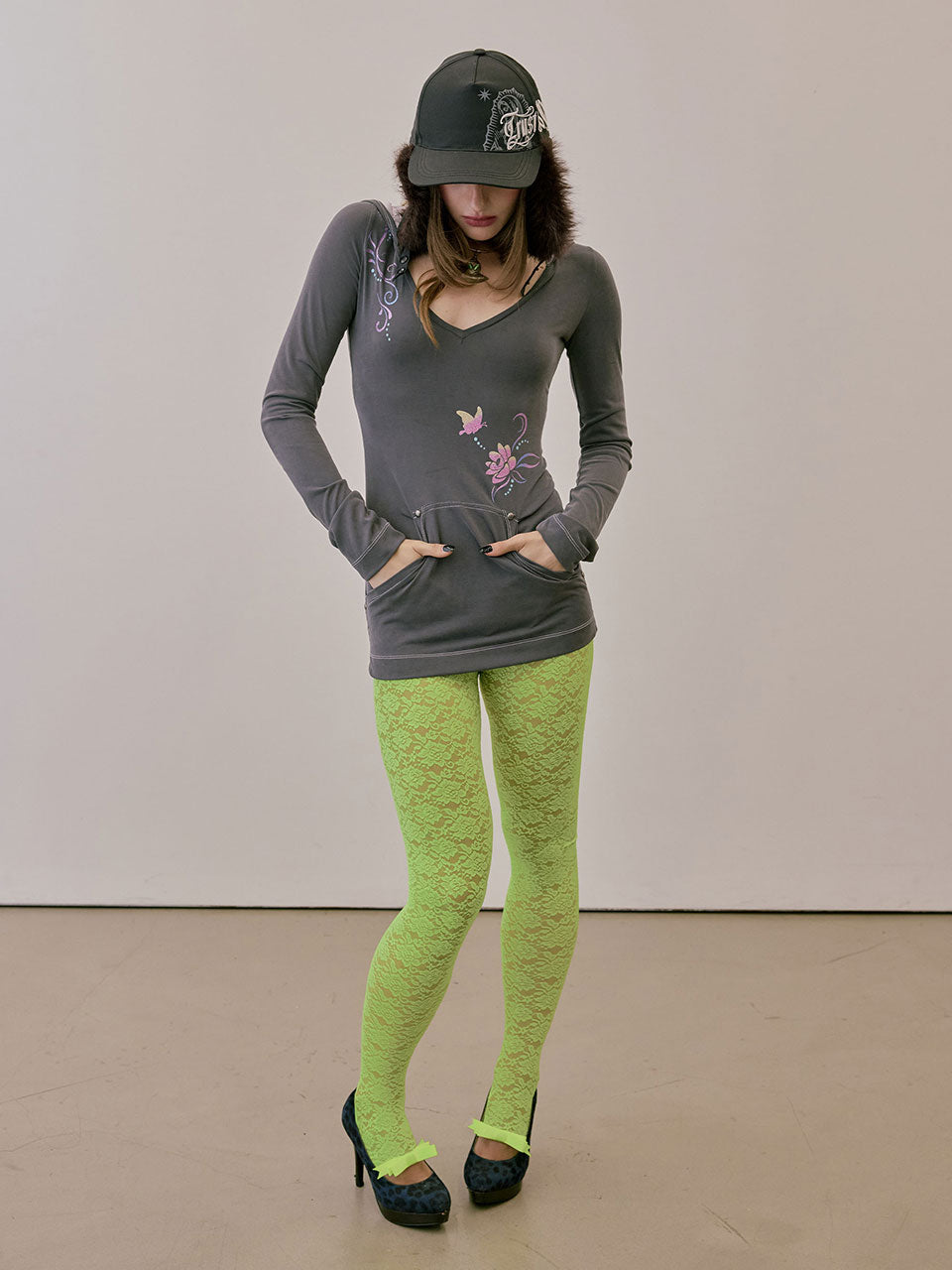 Cheeky Lace Leggings Neon Green