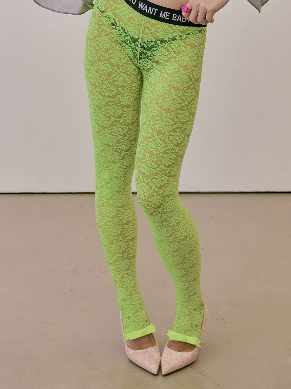 Cheeky Lace Leggings Neon Green