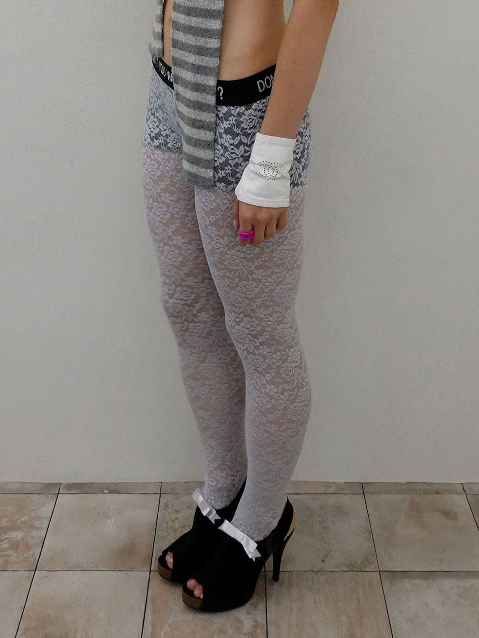 Cheeky Lace Leggings Silver