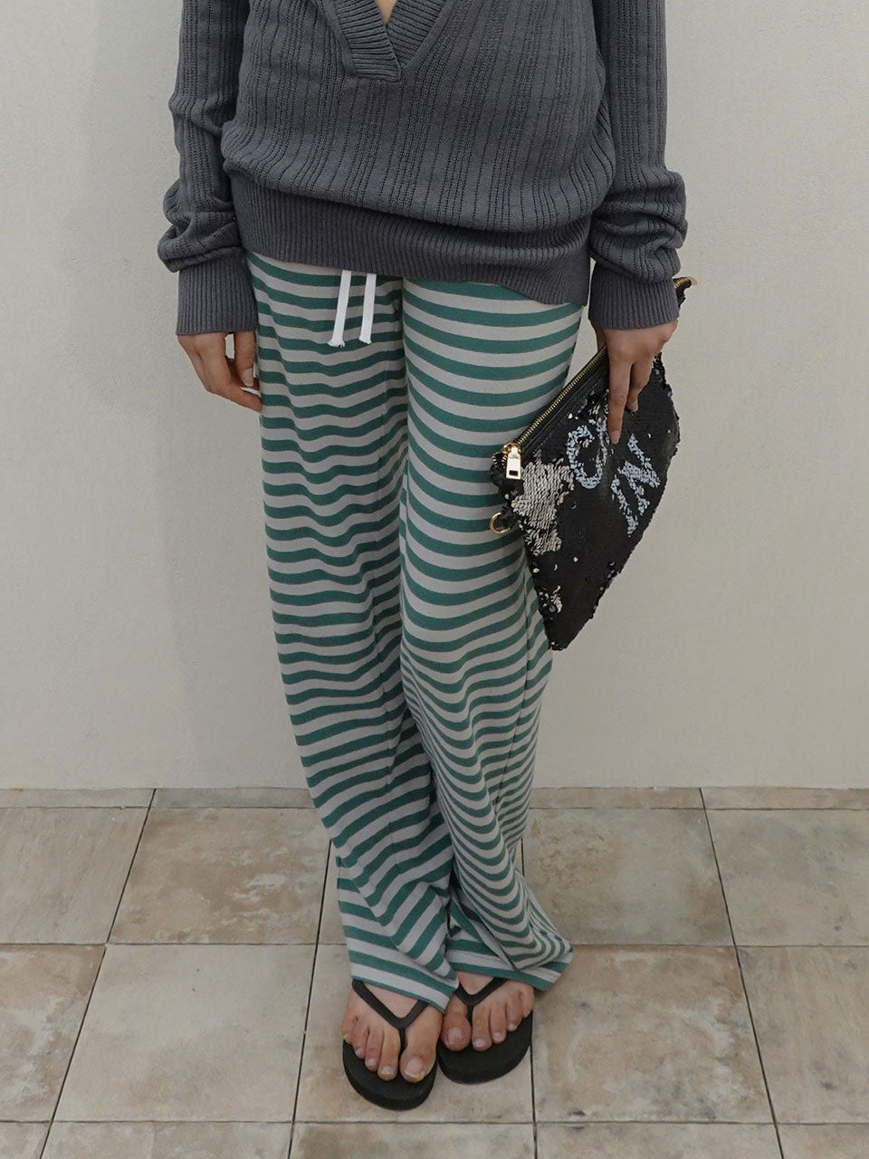 Classic Striped Jersey Pants Teal