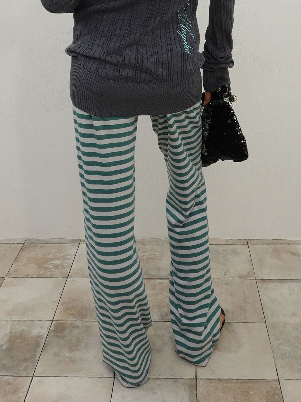 Classic Striped Jersey Pants Teal