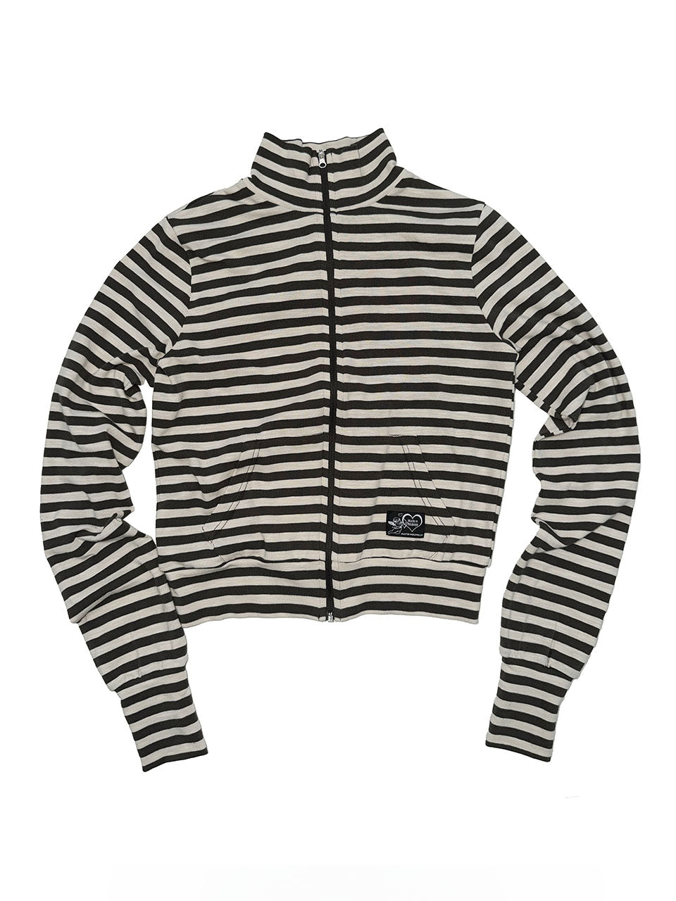 Classic Striped Jersey Zip-Up Charcoal