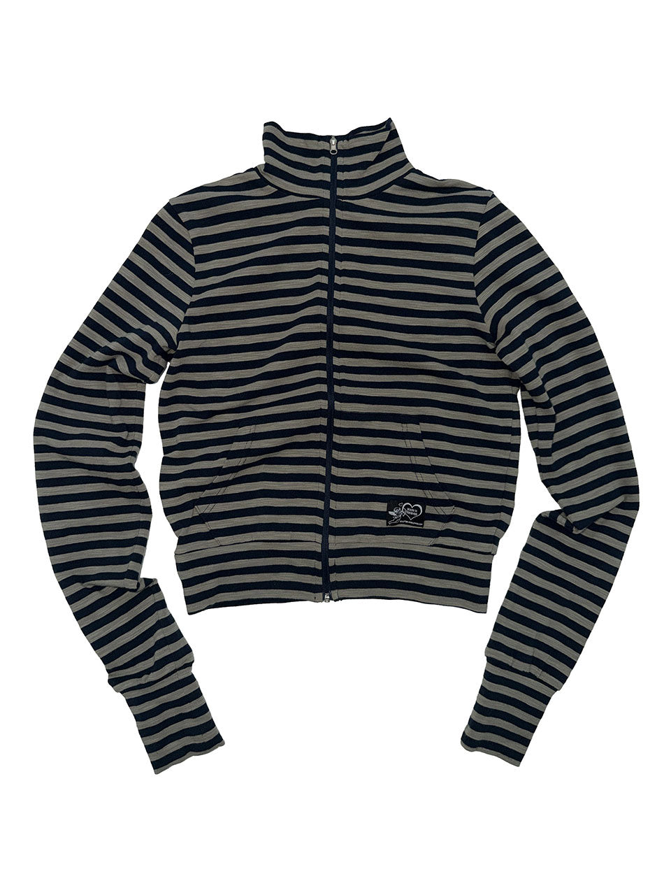 Classic Striped Jersey Zip-Up Navy