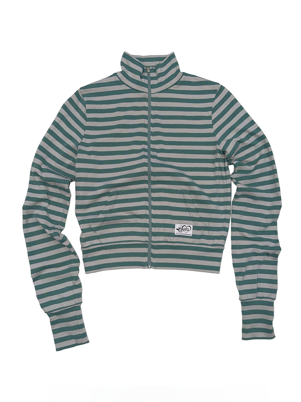 Classic Striped Jersey Zip-Up Teal