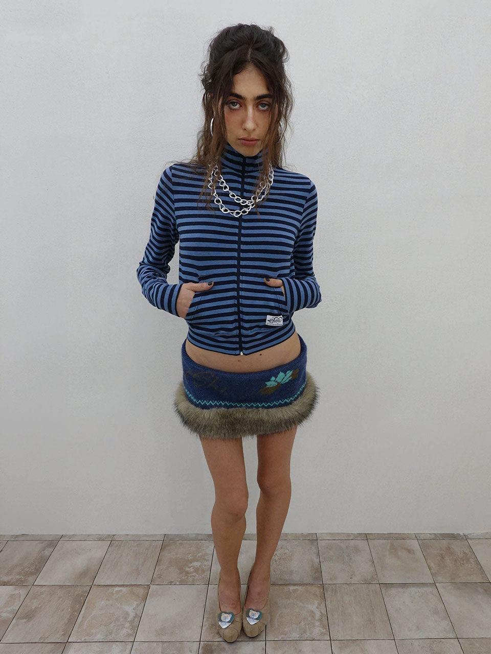 Classic Striped Jersey Zip-Up Blue