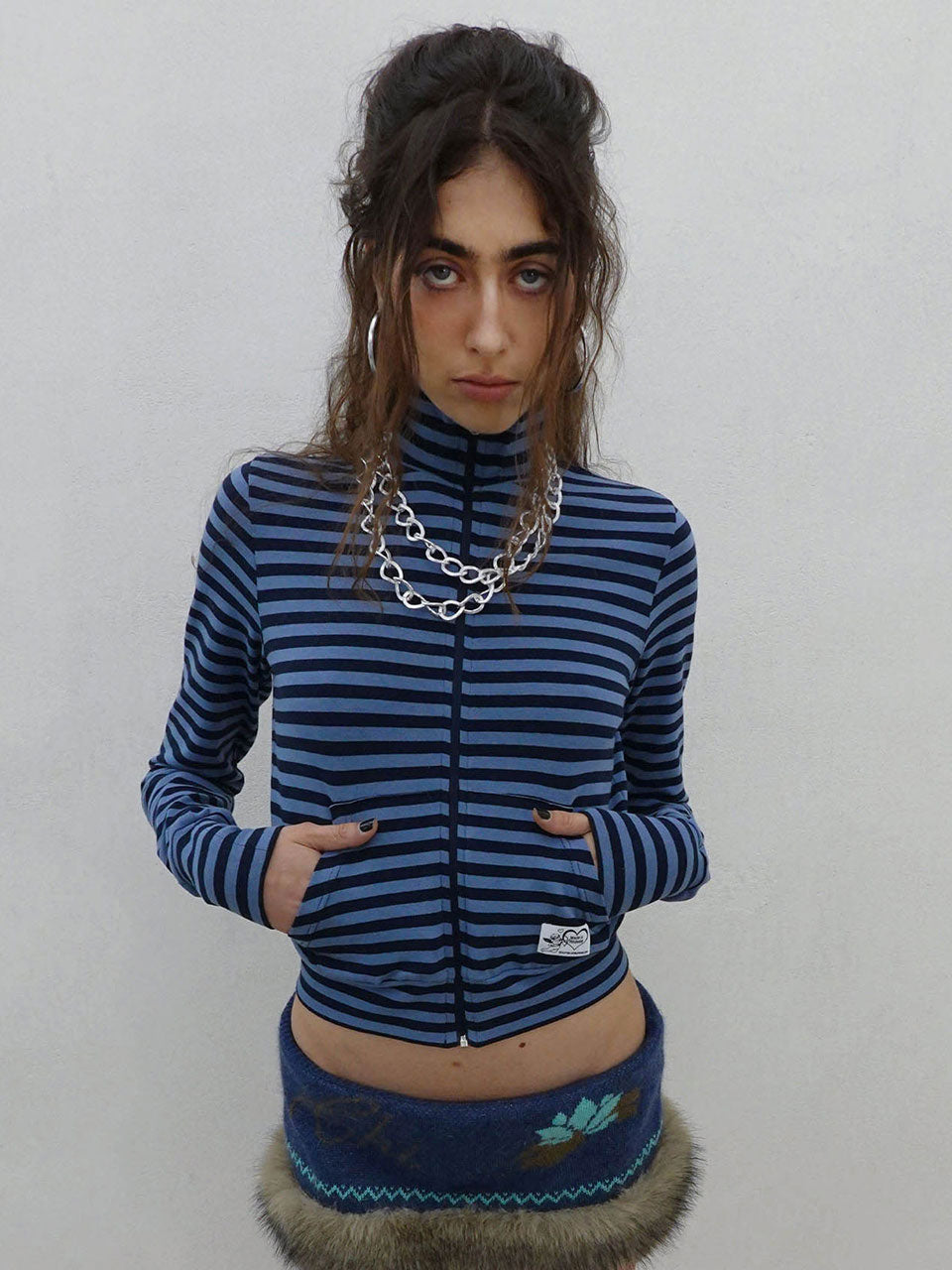 Classic Striped Jersey Zip-Up Blue