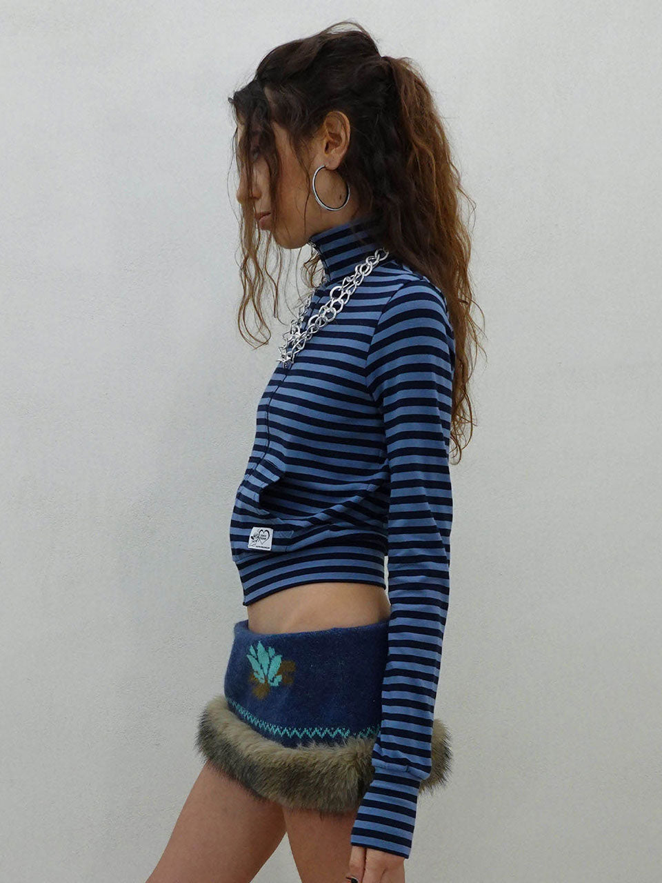 Classic Striped Jersey Zip-Up Blue