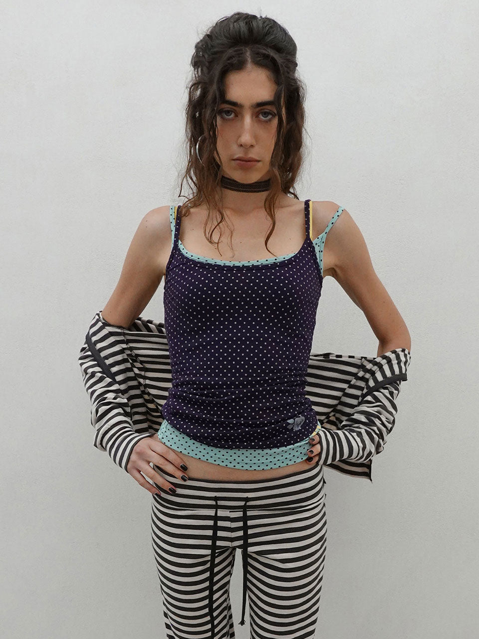 Classic Striped Jersey Zip-Up Charcoal