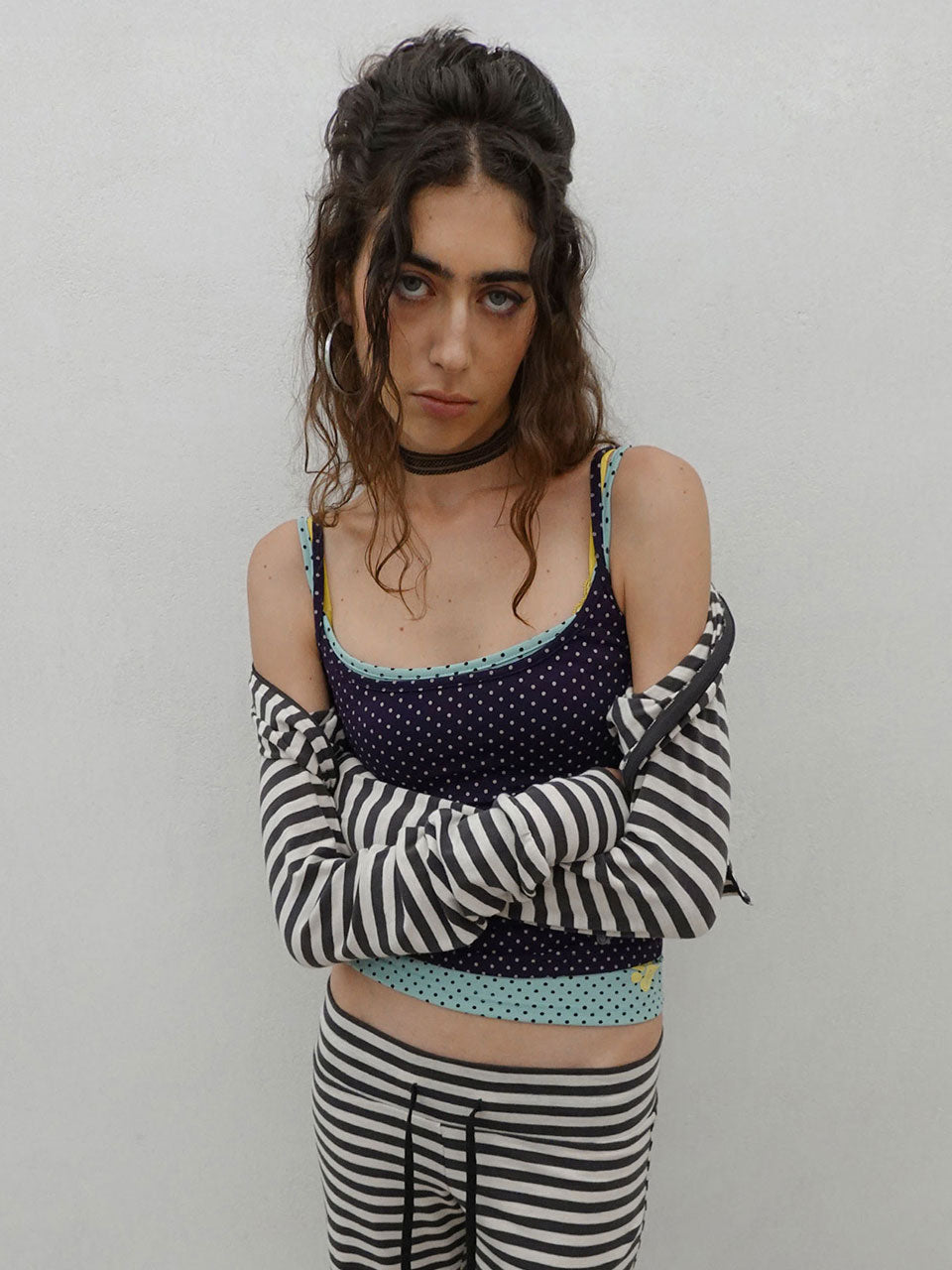 Classic Striped Jersey Zip-Up Charcoal