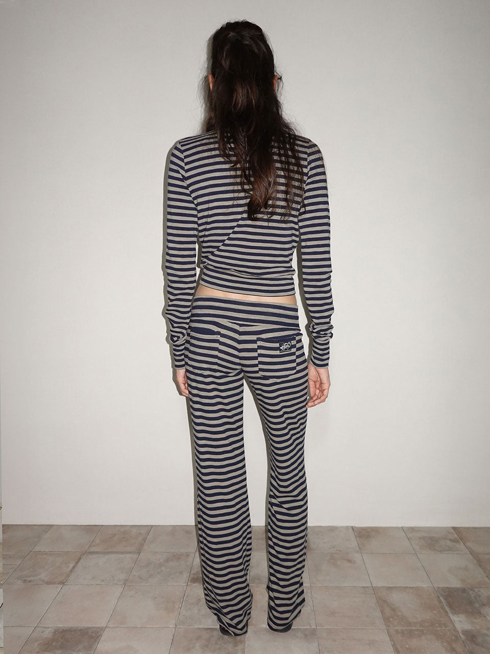 Classic Striped Jersey Zip-Up Navy