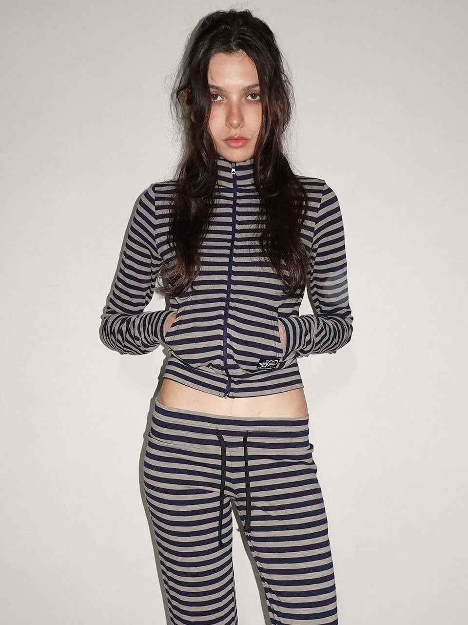 Classic Striped Jersey Zip-Up Navy