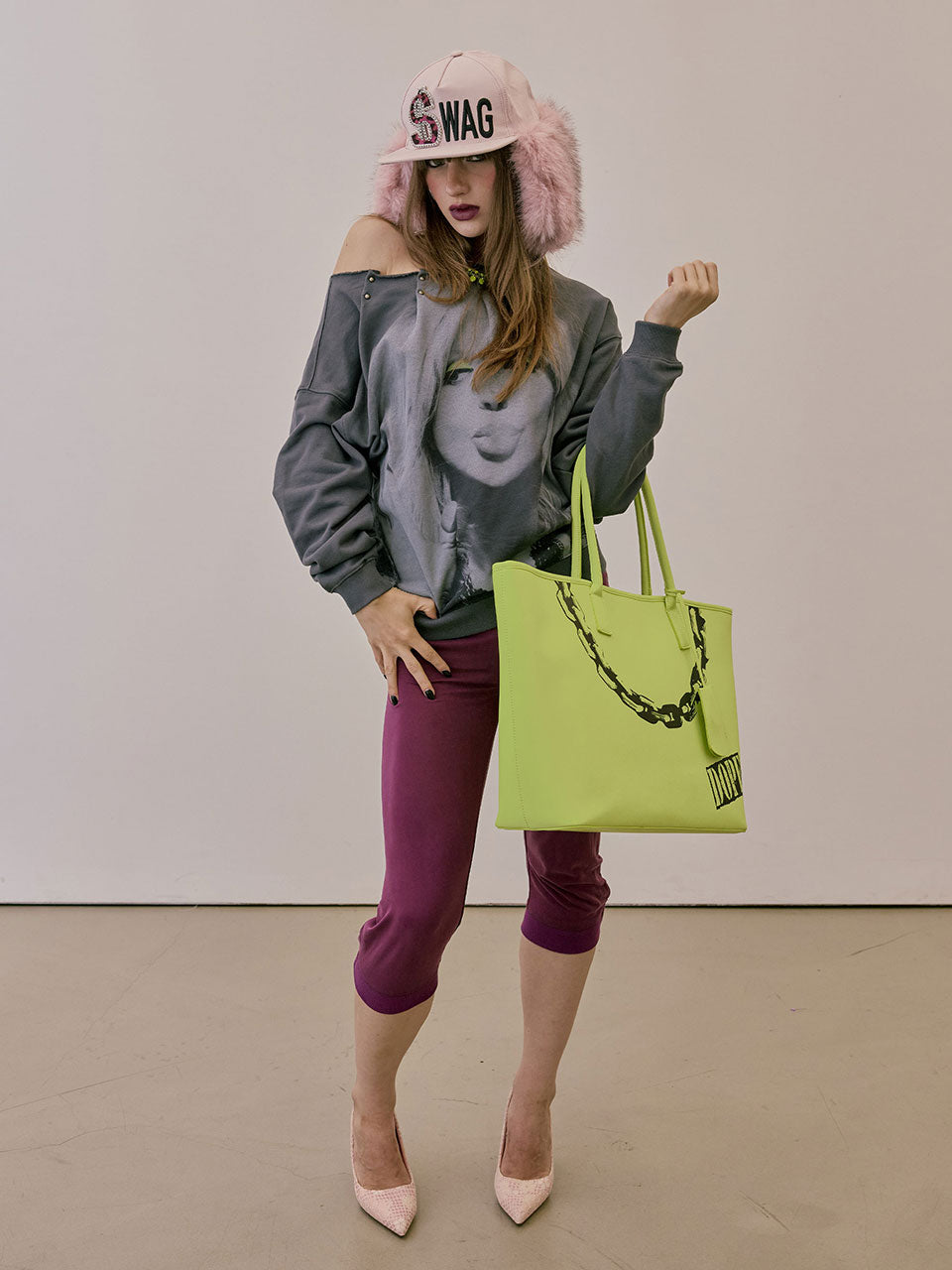Couture Grocery Tote Bag Neon Yellow
