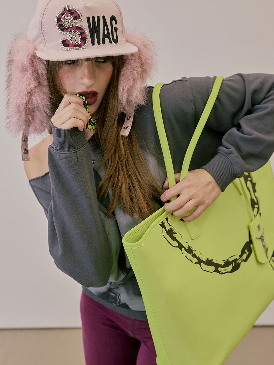 Couture Grocery Tote Bag Neon Yellow
