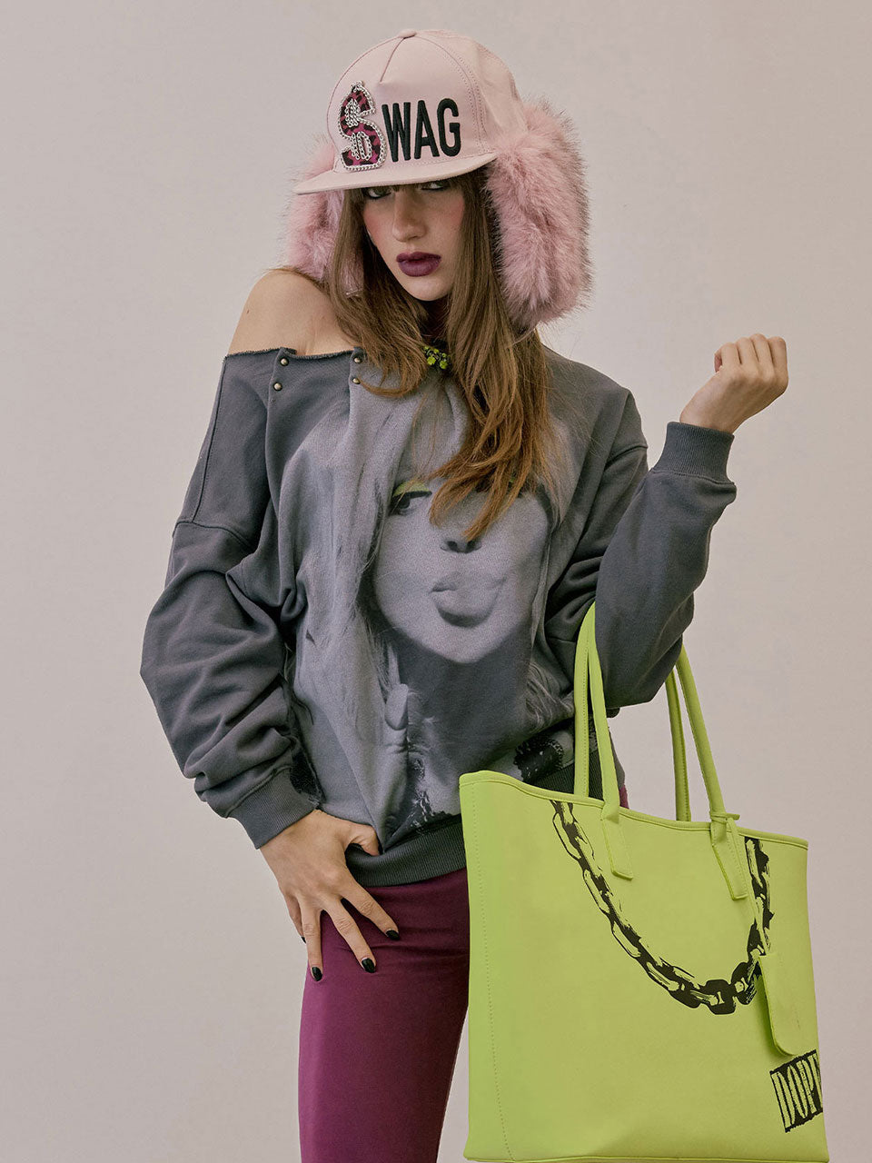 Couture Grocery Tote Bag Neon Yellow